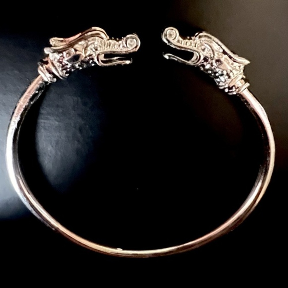 Unisex  Silver Viking Nordic Thor Chinese double Dragon Cuff Bangle Bracelet
